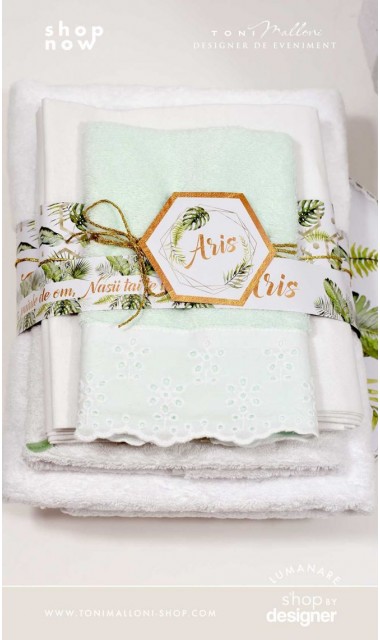 Trusou de botez cu animale gold din jungla si pattern frunze palmier Gold Jungle Tropical 1